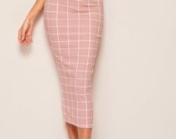 High Waist Grid Bodycon Skirt