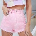 High Waist Raw Hem Denim Shorts