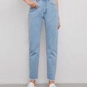 High Waist Raw Hem Jeans