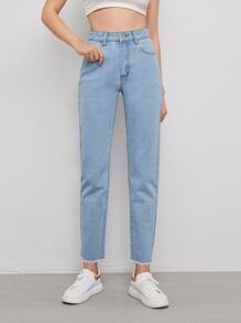 High Waist Raw Hem Jeans