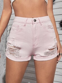 High Waist Ripped Denim Shorts