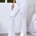 High Waist Ripped Flare Leg Jeans