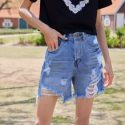 High Waist Ripped Raw Hem Denim Shorts