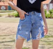 High Waist Ripped Raw Hem Denim Shorts