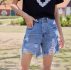 High Waist Ripped Raw Hem Denim Shorts
