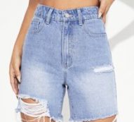 High Waist Ripped Raw Hem Denim Shorts