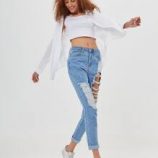 High Waist Roll Hem Ripped Skinny Jeans