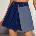 High Waist Single Button Wrap Pleated Skirt