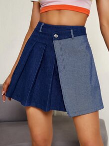 High Waist Single Button Wrap Pleated Skirt