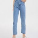 High Waist Slant Pocket Straight Jeans