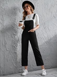 High Waist Solid Corduroy Overalls