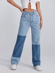 High Waist Two Tone Jeans