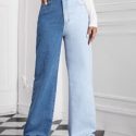 High Waist Two Tone Wide Leg Jeans