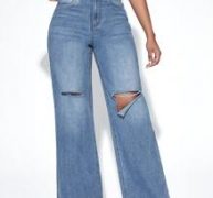 High Waist Wide Leg Ripped Jeans