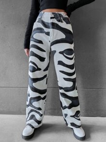 High Waist Zebra Stripe Jeans