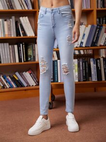 High-Waisted Distressed Skinny Jeans