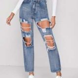 High Waisted Distressed Slant Pocket Baggy Jeans