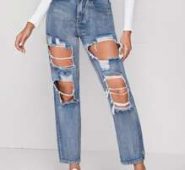 High Waisted Distressed Slant Pocket Baggy Jeans