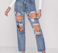 High Waisted Distressed Slant Pocket Baggy Jeans