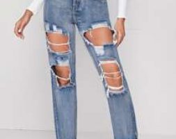 High Waisted Distressed Slant Pocket Baggy Jeans