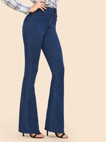 High Waisted Flare Hem Skinny Jeans