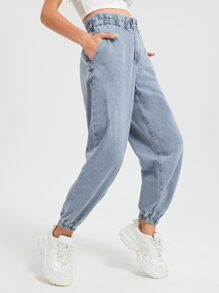 High Waisted Paperbag Waist Jogger Jeans