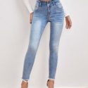 High Waisted Raw Hem Skinny Jeans