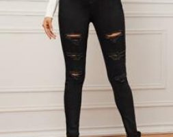 High Waisted Ripped Skinny Jeans Without Belt