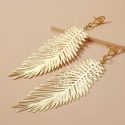 Hollow Metal Feather Drop Earrings