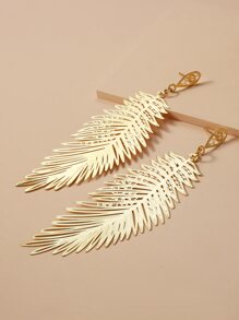 Hollow Metal Feather Drop Earrings