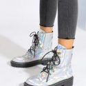 Holographic Chain Decor Combat Boots