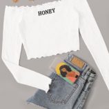Honey Embroidery Off Shoulder Crop Top
