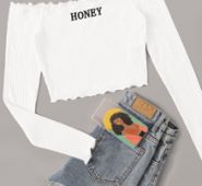Honey Embroidery Off Shoulder Crop Top