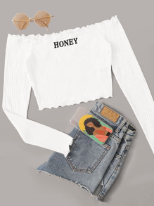 Honey Embroidery Off Shoulder Crop Top