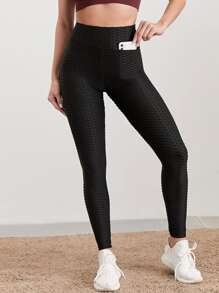 Honeycomb Textured Breathable Softness Phone Pocket Sports Leggings