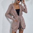 Hooded Drawstring Waist Cardigan