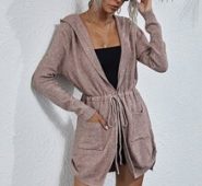 Hooded Drawstring Waist Cardigan