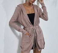 Hooded Drawstring Waist Cardigan
