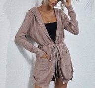 Hooded Drawstring Waist Cardigan