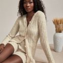 Hooded Ribbed Knit Cardigan & Shorts