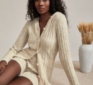 Hooded Ribbed Knit Cardigan & Shorts