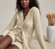 Hooded Ribbed Knit Cardigan & Shorts