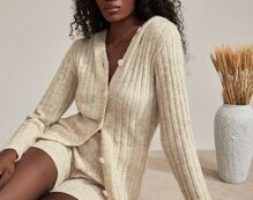 Hooded Ribbed Knit Cardigan & Shorts