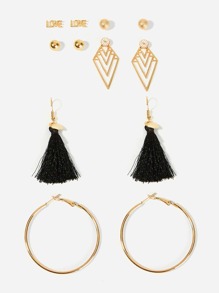 Hoop & Tassel Drop Earrings 6pairs