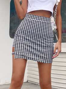 Houndstooth Cut Out Mini Skirt