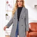 Houndstooth Double-Breasted Tweed Coat