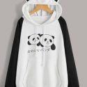 Japanese Letter And Panda Print Sweatshirt