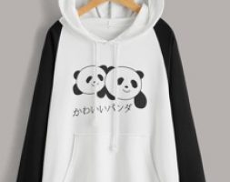 Japanese Letter And Panda Print Sweatshirt