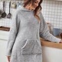 Kangaroo Pocket Hooded Flannel Lounge Dress