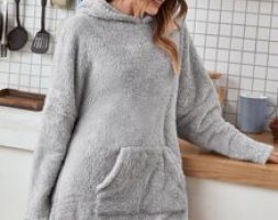 Kangaroo Pocket Hooded Flannel Lounge Dress